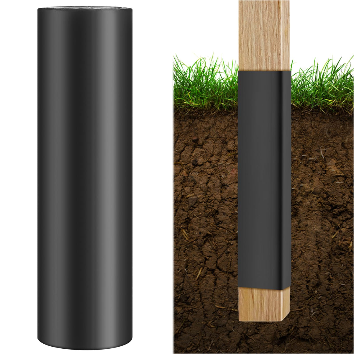 Pushglossy fence post protector roll unrolled for moisture protection prep