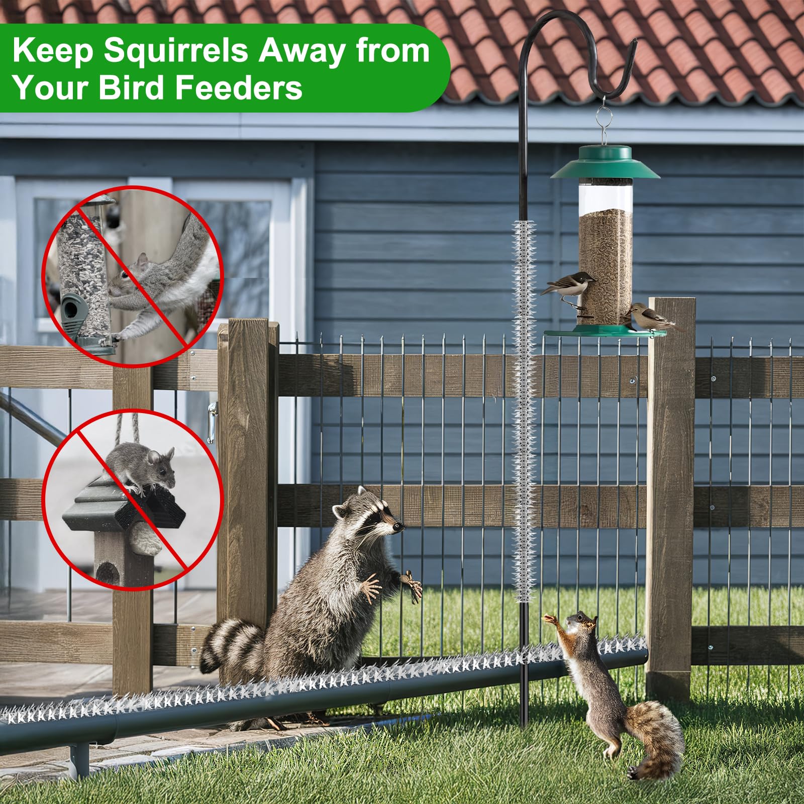 Puthpy spikes installed on a feeder offer 360-degree protection