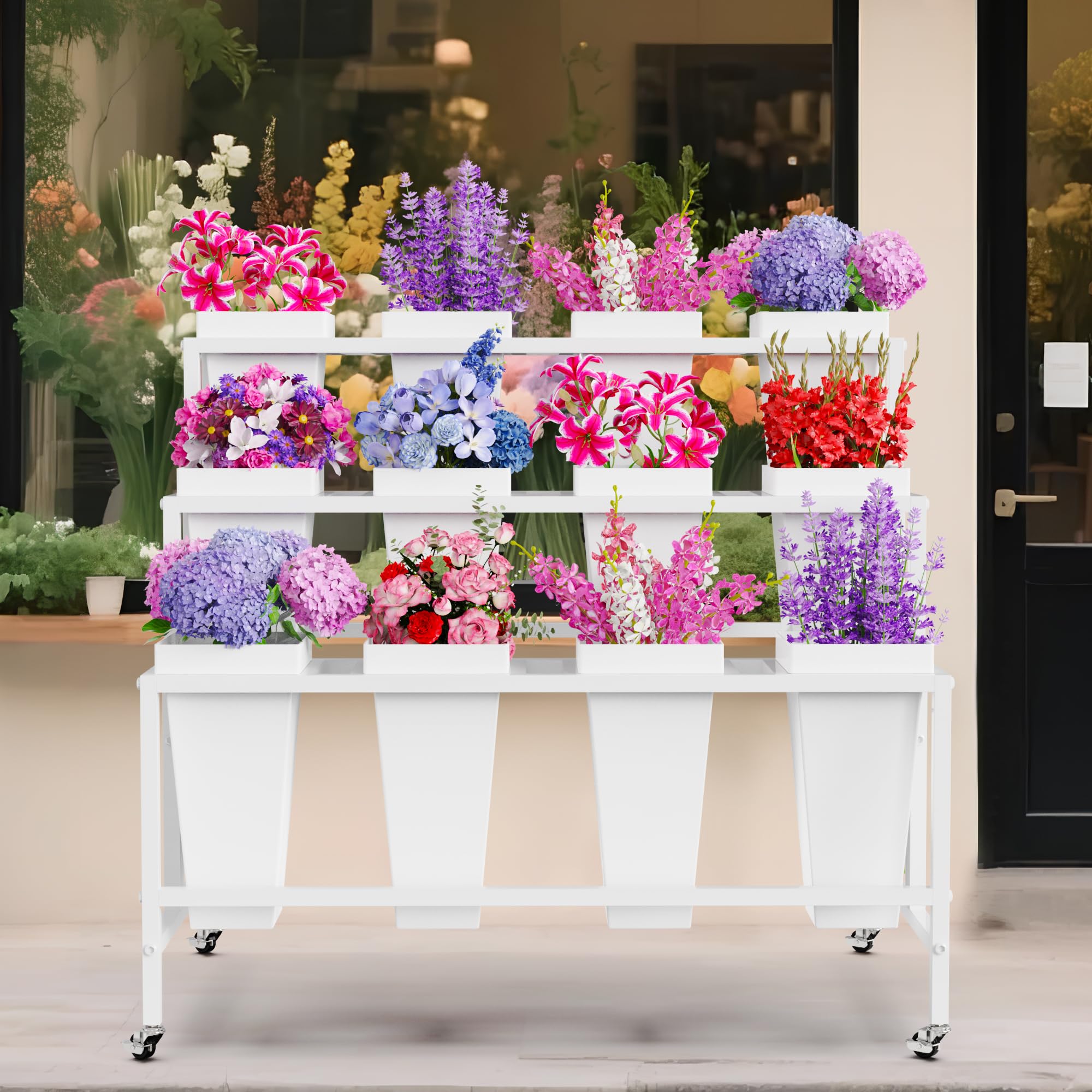 Putros display with 12 buckets enables organized variety arrangements.