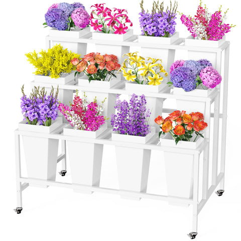 Putros flower display stand with 12 buckets for organized bouquet presentations, ideal for shops.