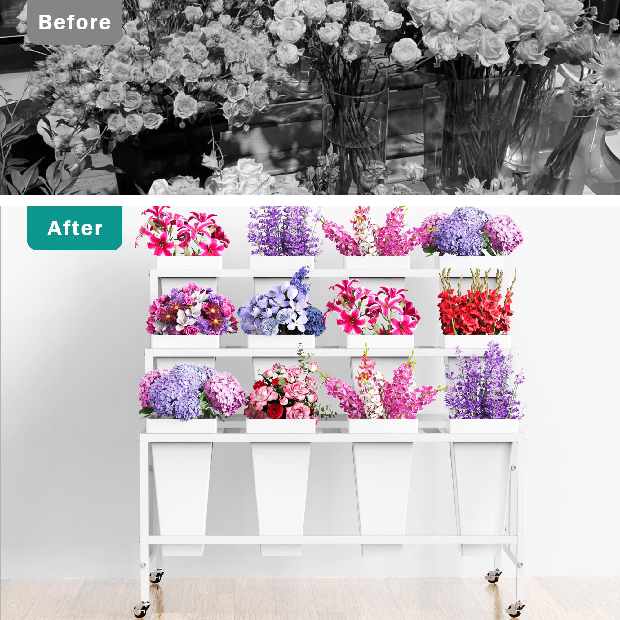 Putros indoor-outdoor flower display adapts to various decor settings.