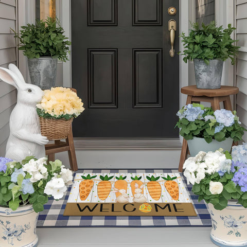 Putware Easter door mat carrot design brightens front porch.