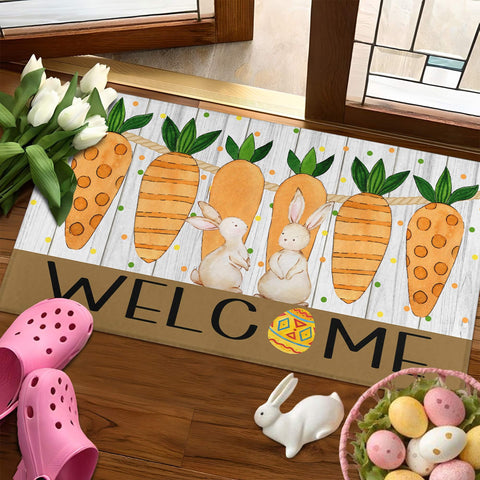 Putware Easter door mat rustic teal backdrop boosts curb appeal.