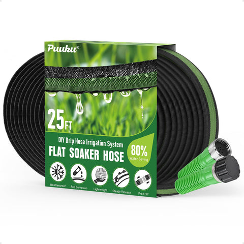 PUUKU flat soaker hose 25ft setup for efficient root watering and even irrigation