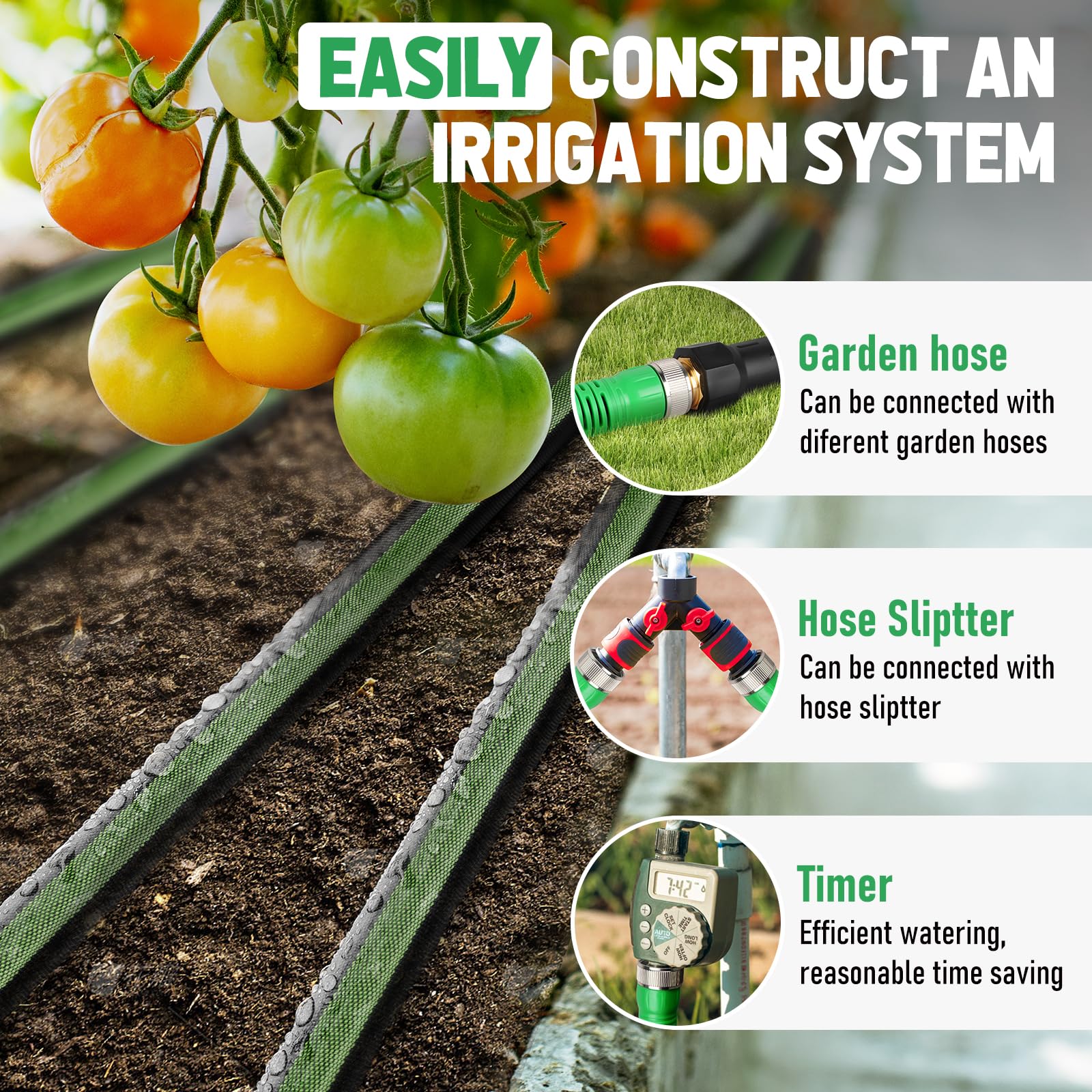 PUUKU flat soaker hose 50ft timer-ready compatibility supports automated watering