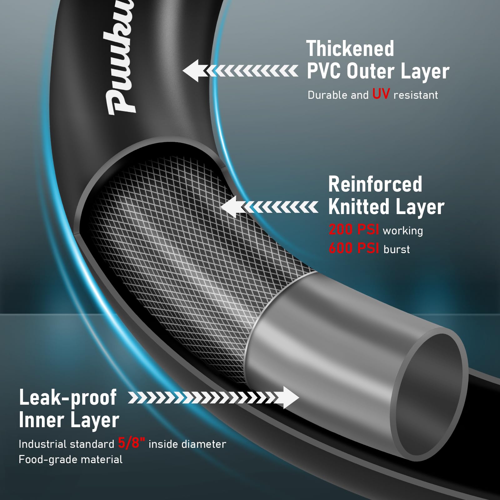 PUUKU 6ft hose with brass fittings, leak-proof connection for steady outdoor water flow.