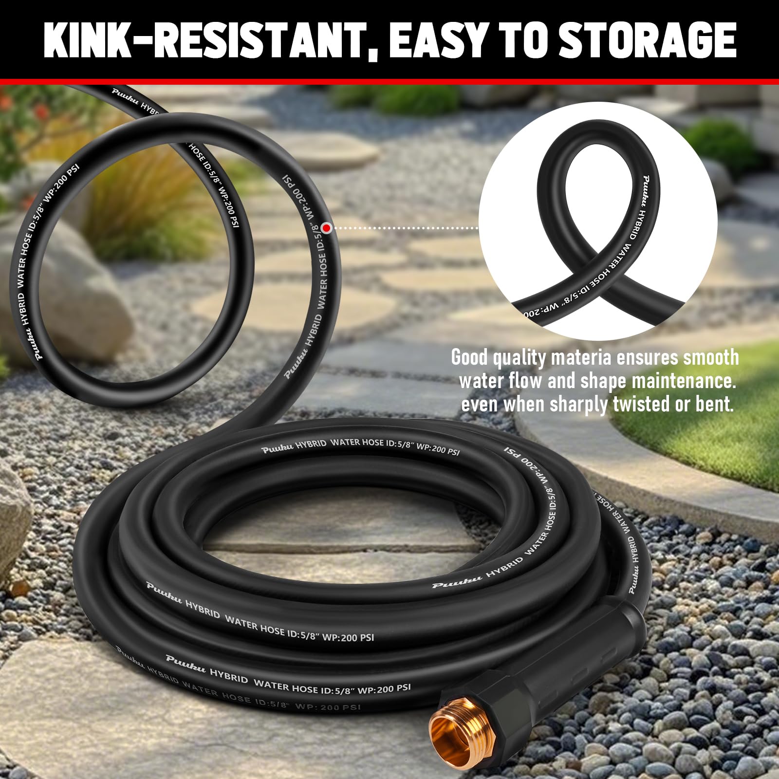 PUUKU short garden hose, flexible in cold and heat for year-round tasks.