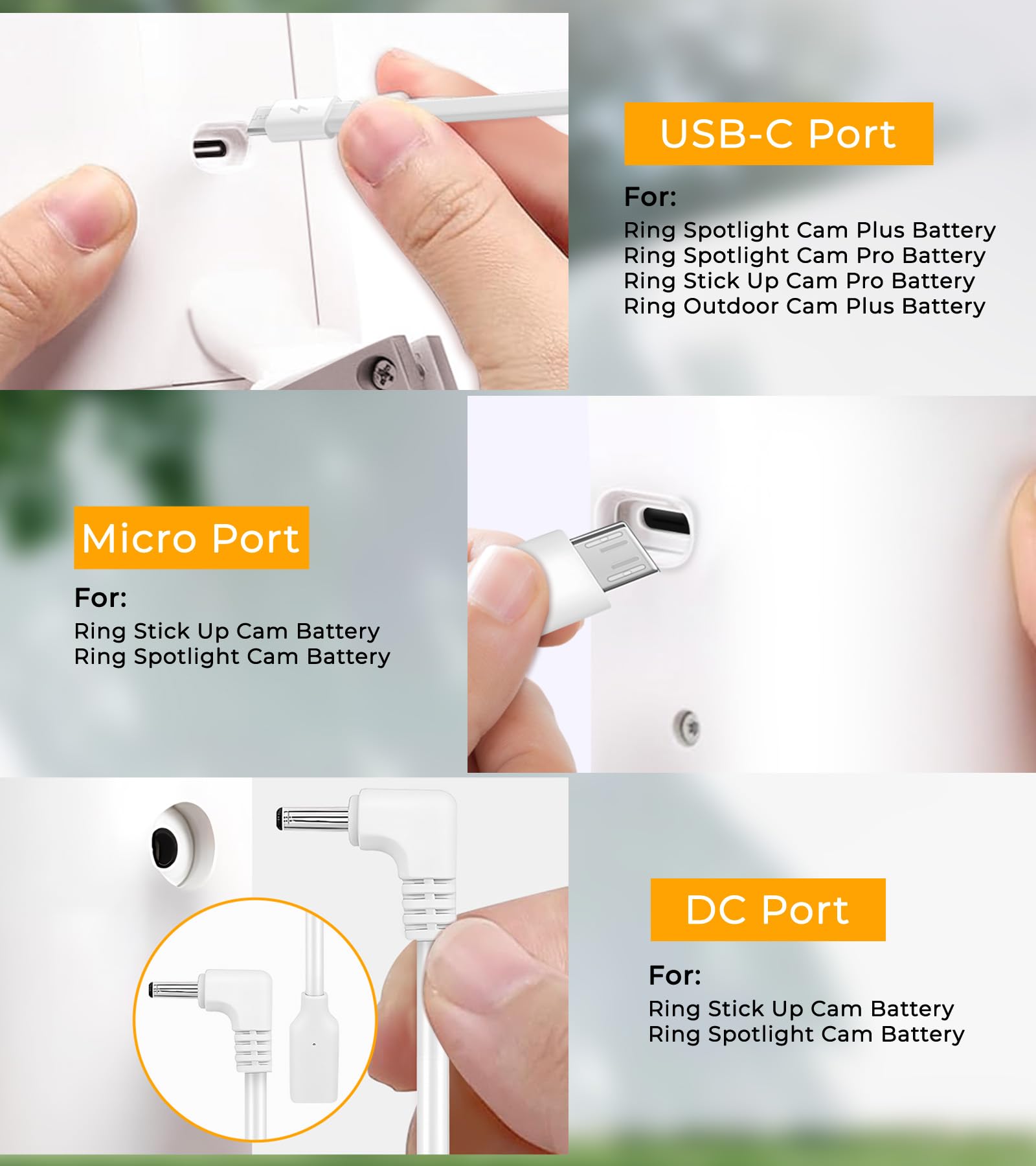 PUUQII 10ft cable extends to ideal sun spot for Ring camera charging
