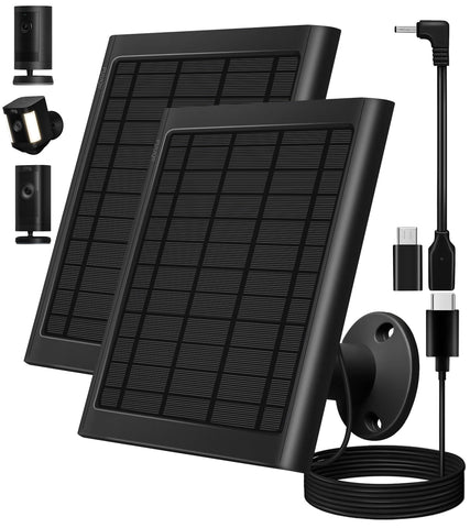 PUUQII 8W solar panel mounted on wall for Ring Camera charging in sunlight.