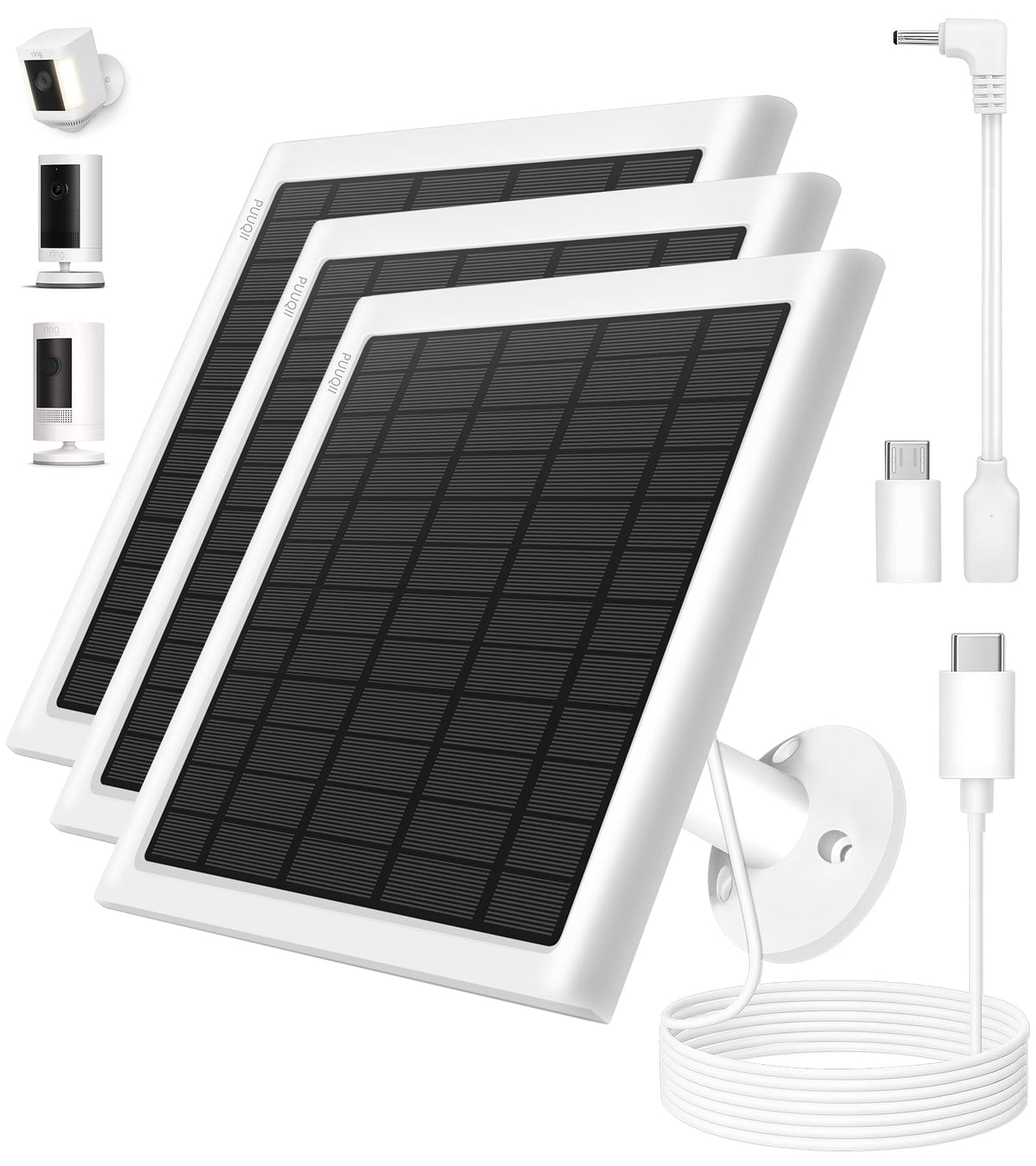 PUUQII 8W solar panel for Ring camera delivers solar charging in bright sunlight.