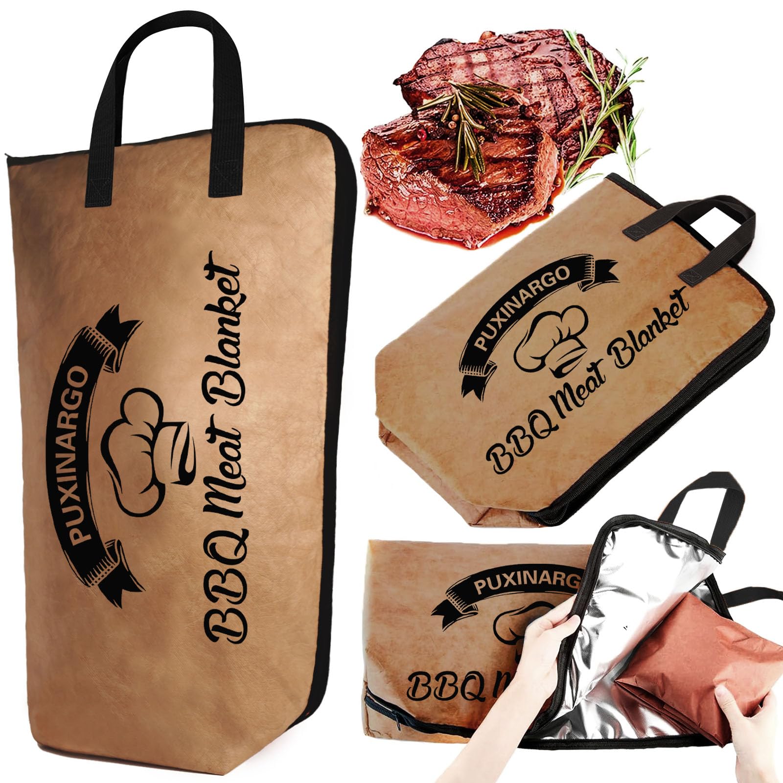 Puxinargo BBQ Blanket exterior Tyvek shows durable, easy-clean surface for meat resting.