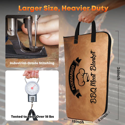 Puxinargo BBQ Blanket reinforced handles ensure durable transport of heavy meat.