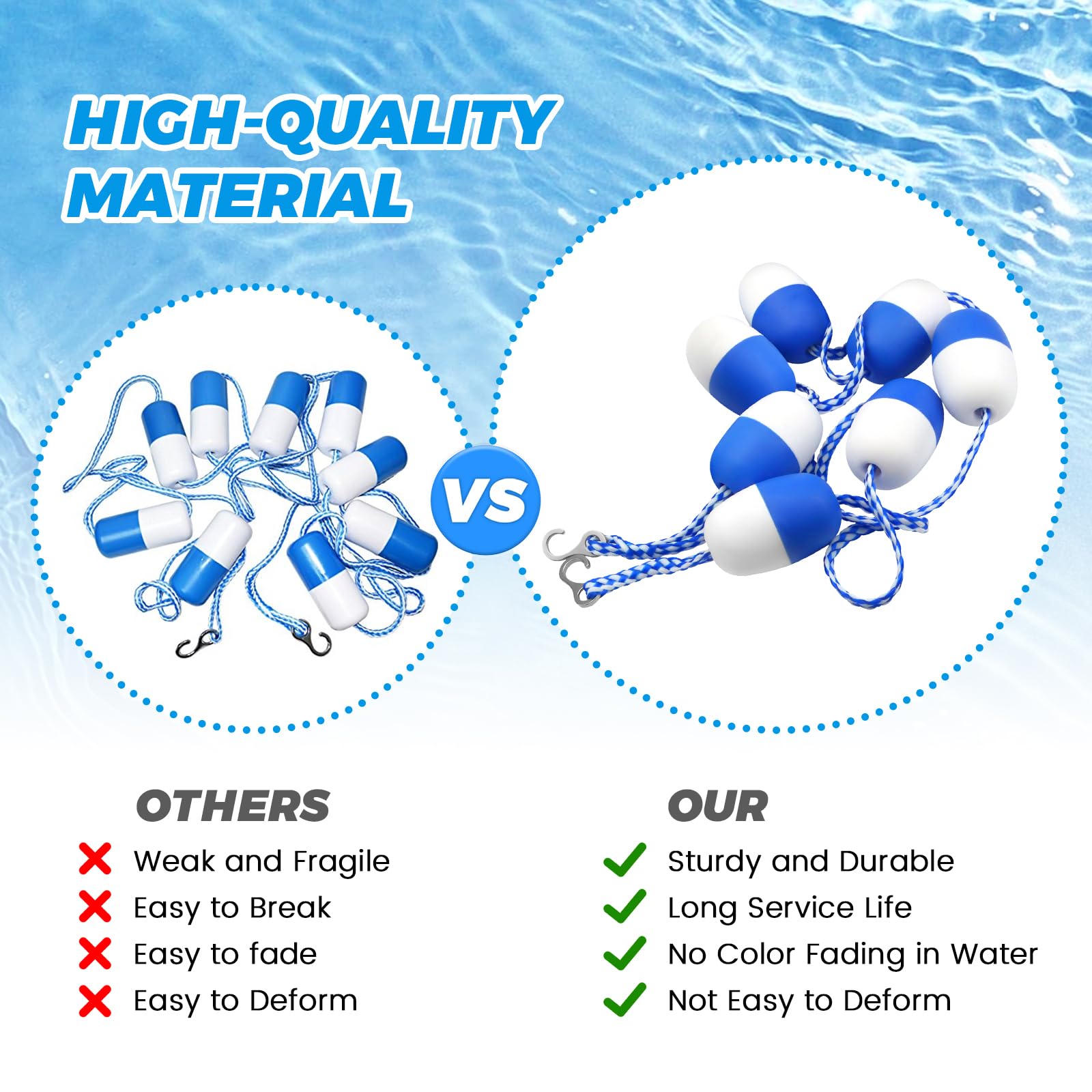 Braided polymer rope resists chlorine for long-lasting pool safety applications.