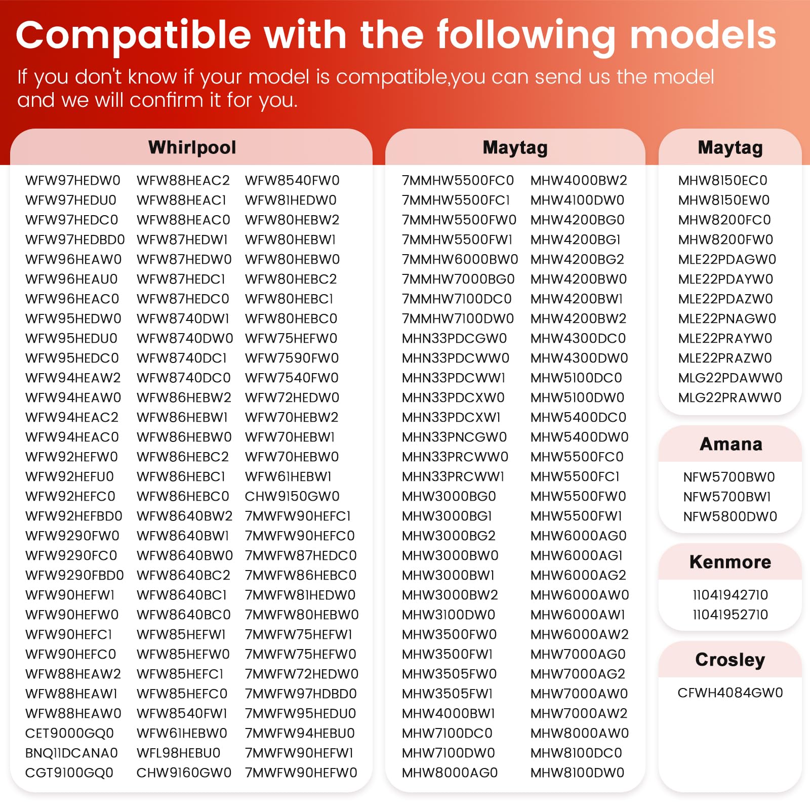 Puxyblue compatibility chart for Maytag/Whirlpool models