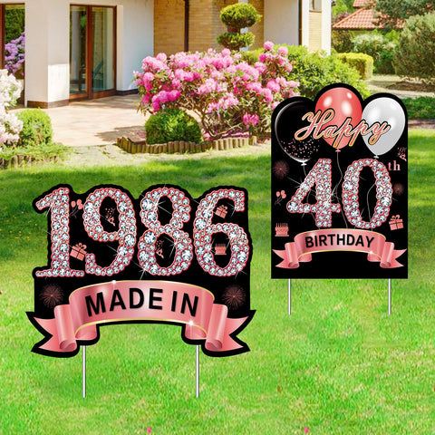 Puyruiv rose gold 40th birthday yard sign marks a milestone with elegance