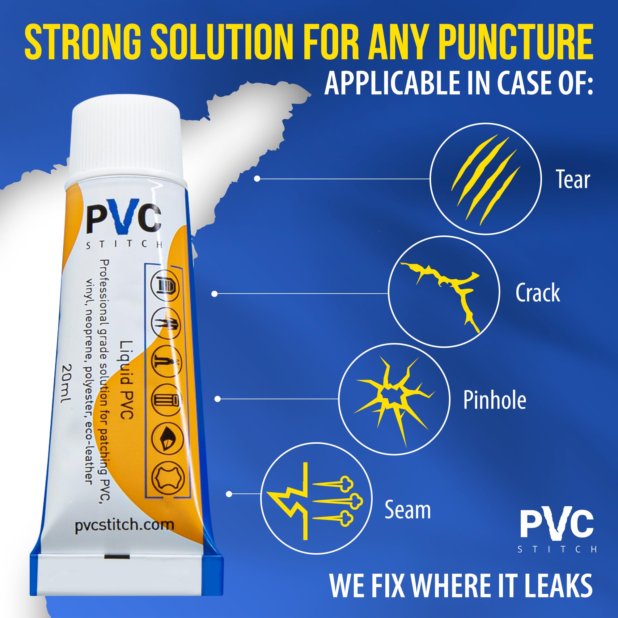PVC Stitch patch repairing a kayak or raft seal leak