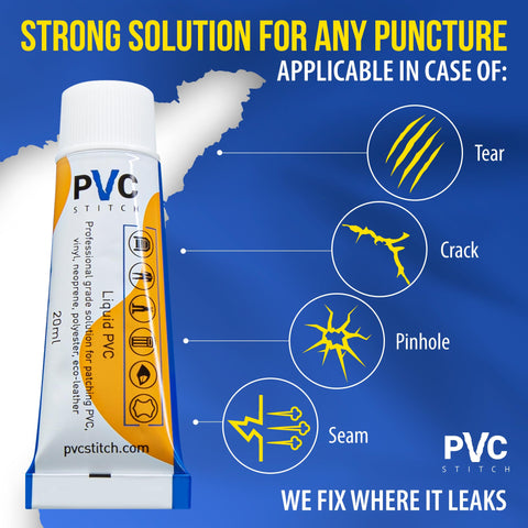PVC Stitch patch repairing a kayak or raft seal leak