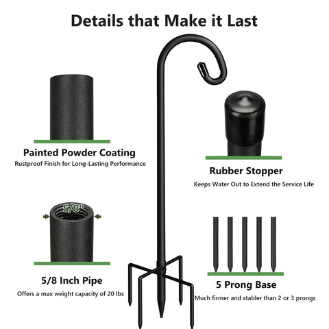 Pvifvi Shepherds Hook five-prong base delivers stable support in windy conditions.