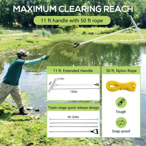 PVNIEFC Floating Lake Rake with 11-foot handle extends reach along shorelines