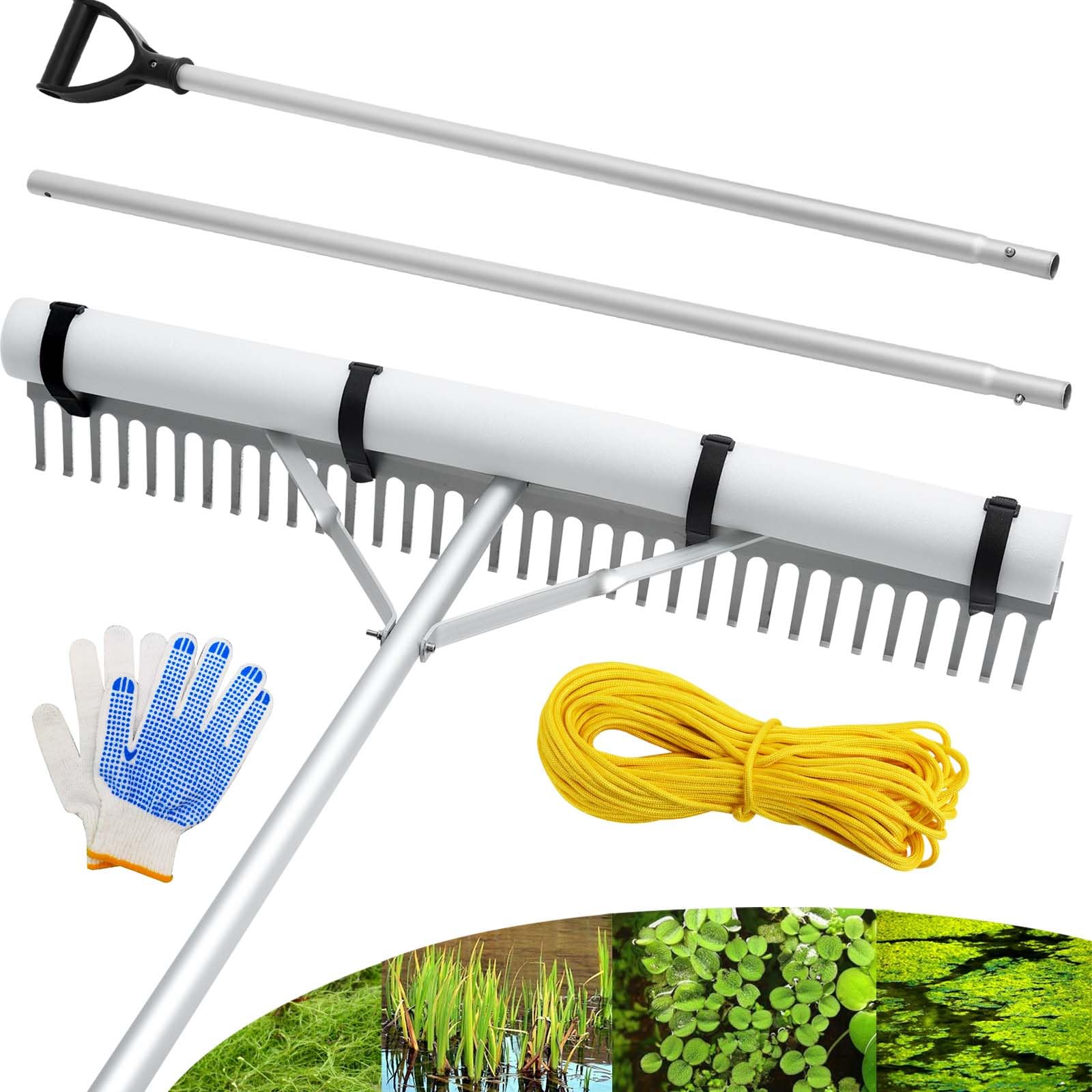 PVNIEFC Floating Lake Rake with 36 inch head for wide-area cleanup of weeds and debris