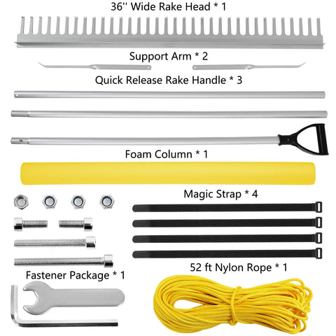 PVNIEFC lightweight 5.0 lb lake rake enables single person use.