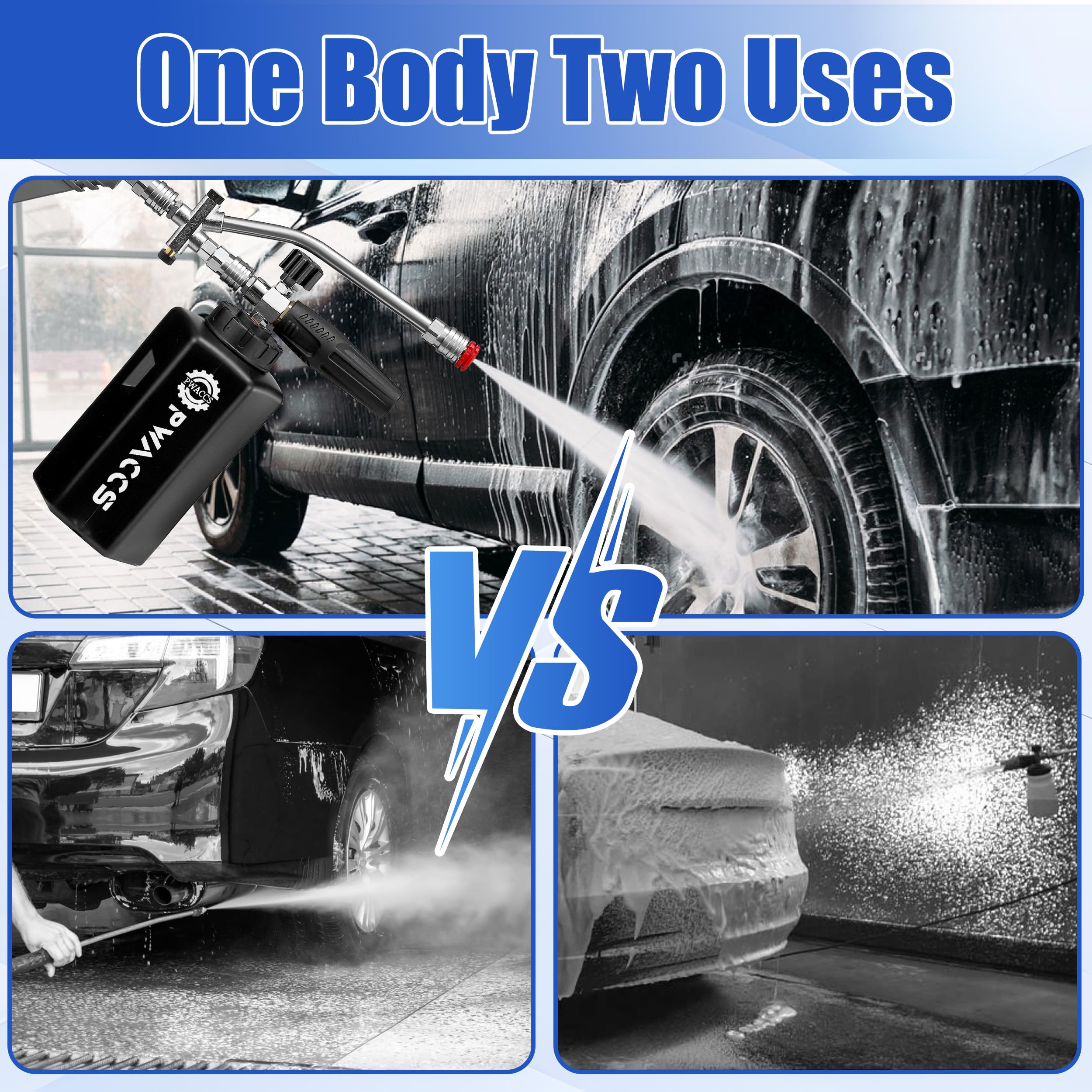 PWACCS clear foam cannon scale helps monitor usage during a wash.