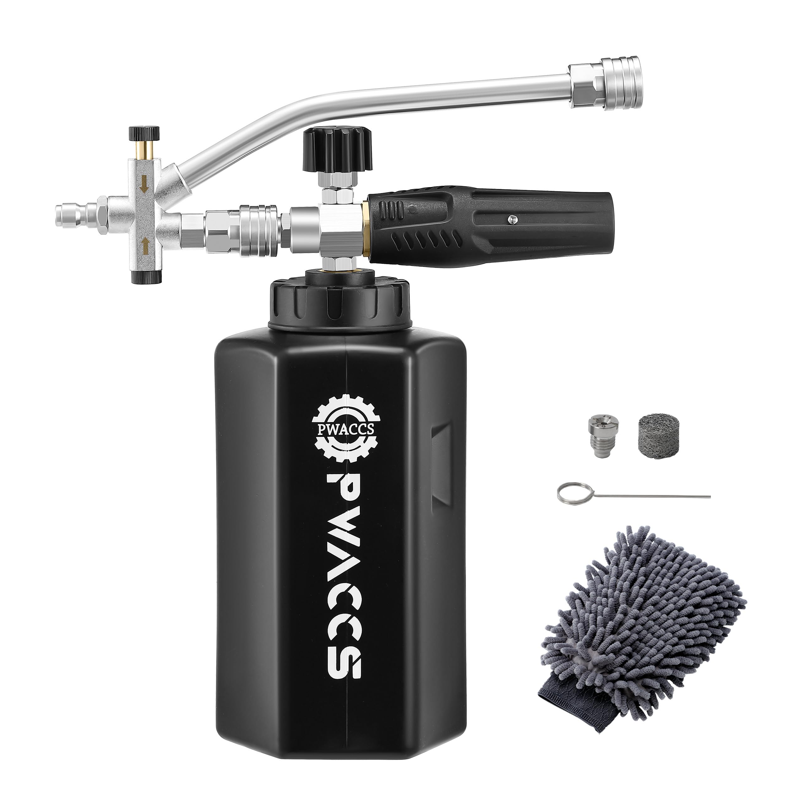 PWACCS dual‑connector foam cannon enabling seamless foam and water switching for efficient washing.