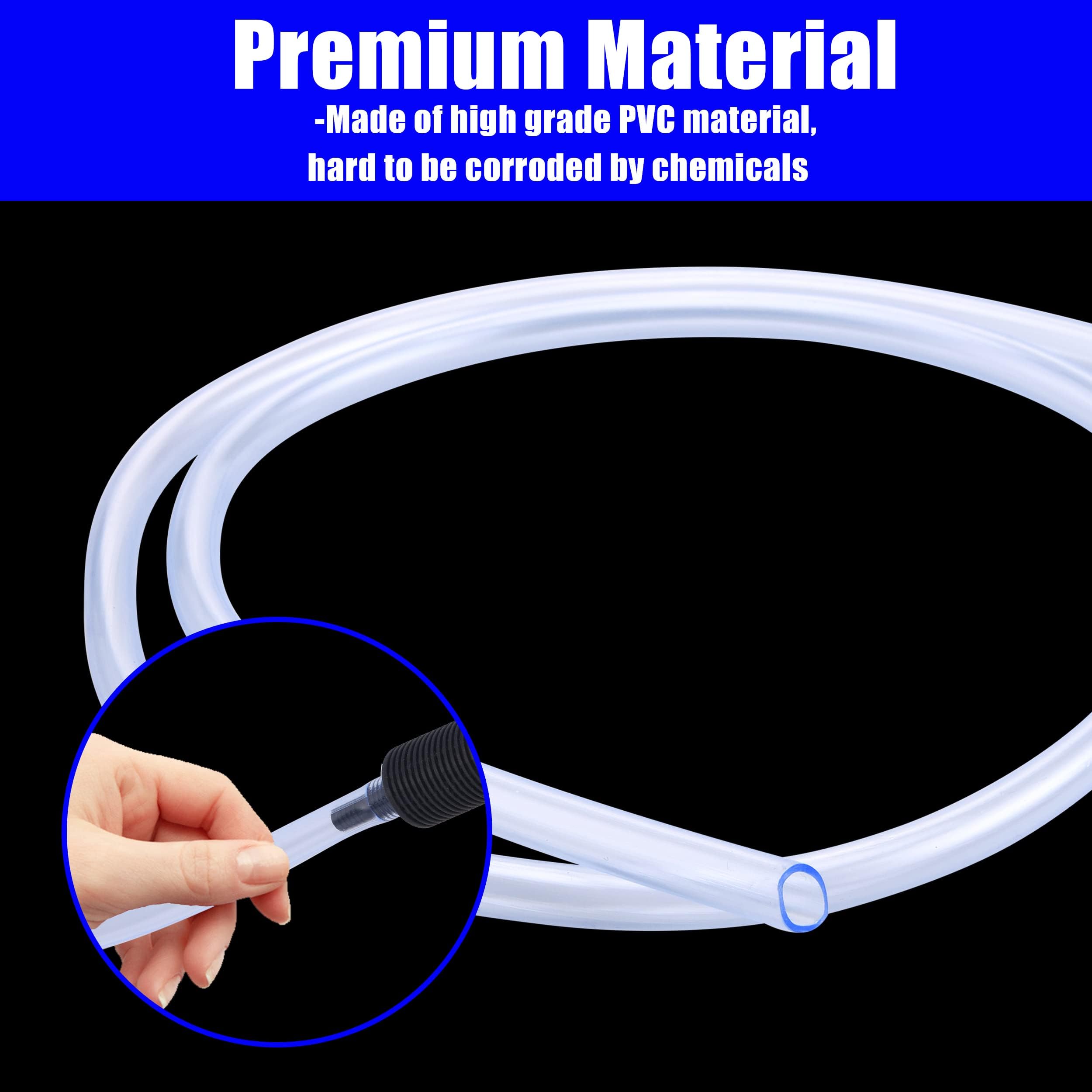 PWACCS durable PVC siphon hose flexes easily for tight spaces.