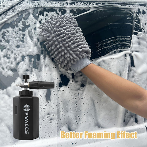 PWACCS foam cannon 1.5 L capacity for longer cleaning sessions.