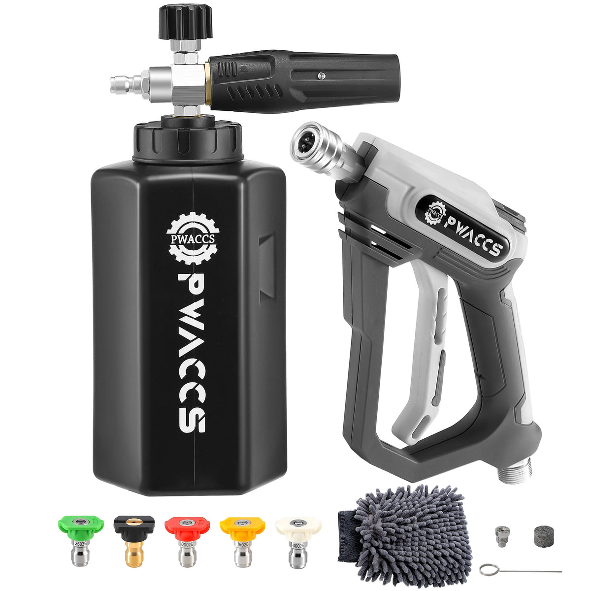 PWACCS foam gun with a durable metal body for easy vehicle cleaning