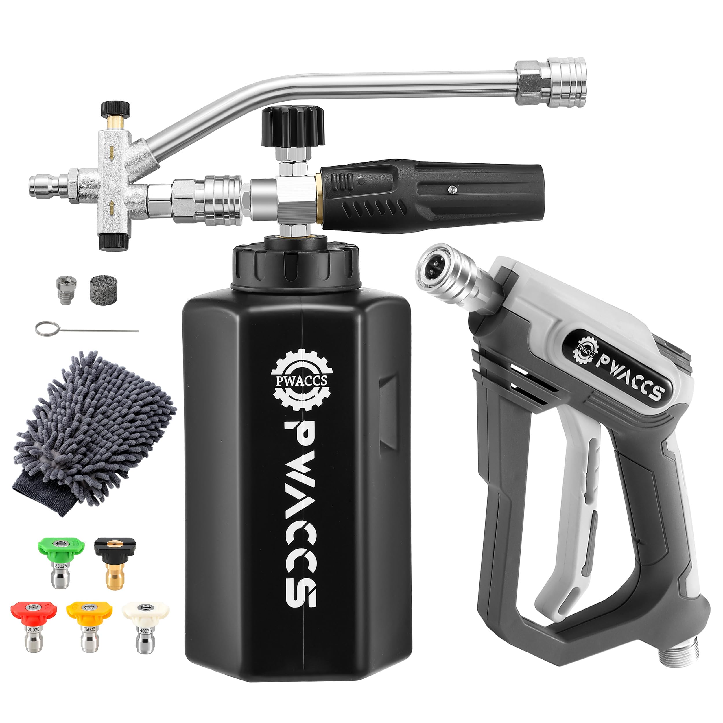 PWACCS foam gun with dual connector enables seamless foam and water switching.