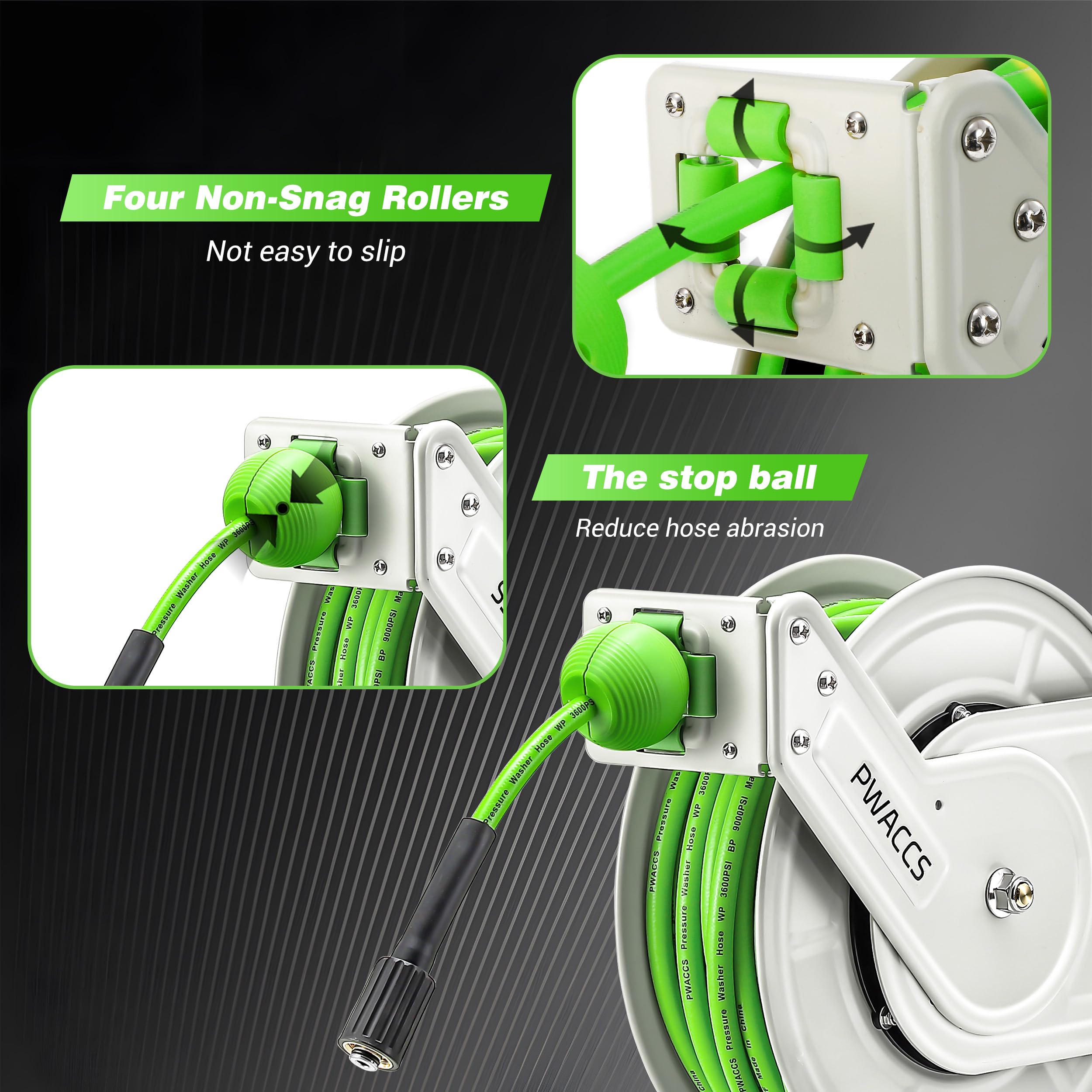 PWACCS pressure washer hose reel wall mount for compact workshop setup
