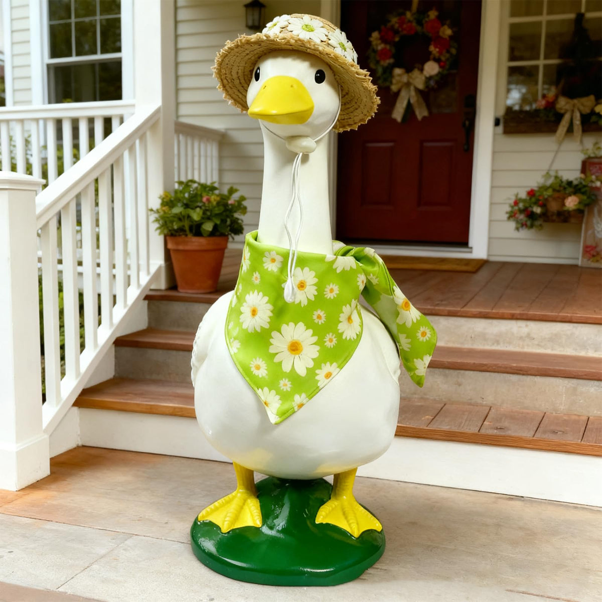 Pwefopessc spring goose outfit with hat and bandana enhances garden decor