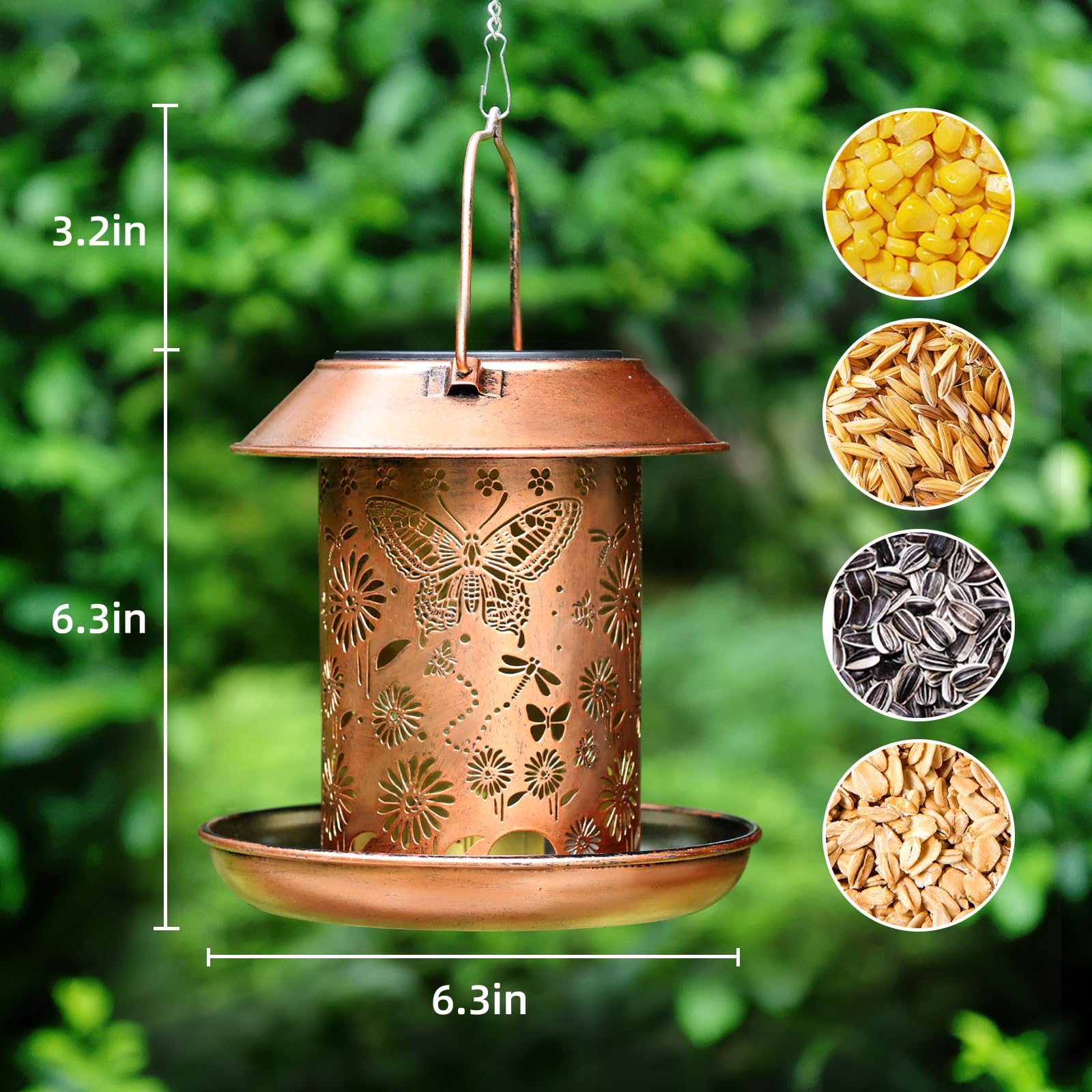 PWOOME bird feeder on ground adds garden ambience and practical feeding.