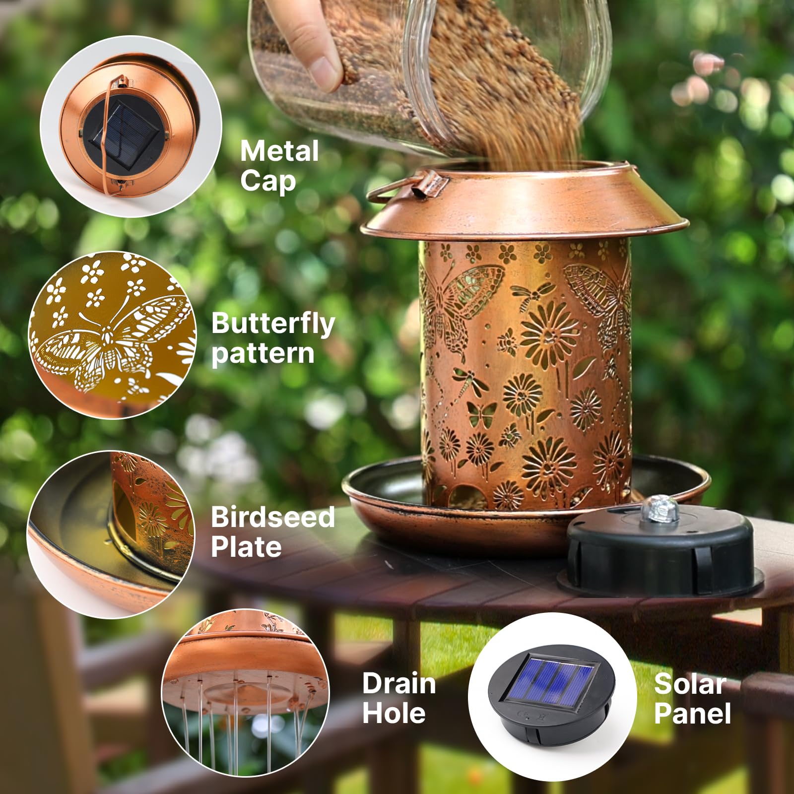 PWOOME bird feeder hanging on tree demonstrates easy installation and decorative appeal.