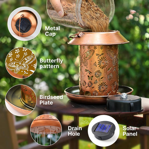 PWOOME bird feeder hanging on tree demonstrates easy installation and decorative appeal.