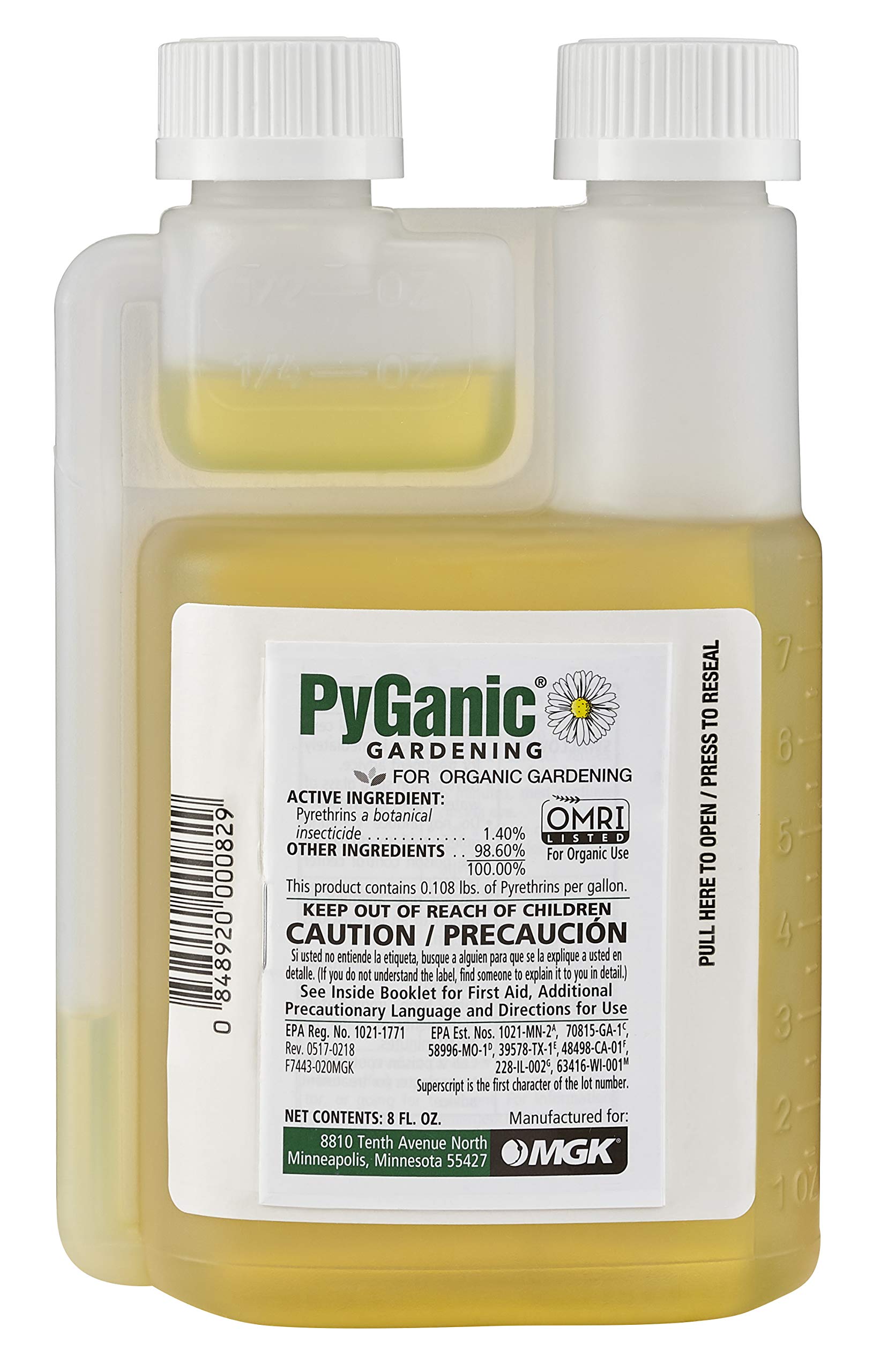 PyGanic Gardening 8oz bottle for outdoor pest protection in organic gardens.