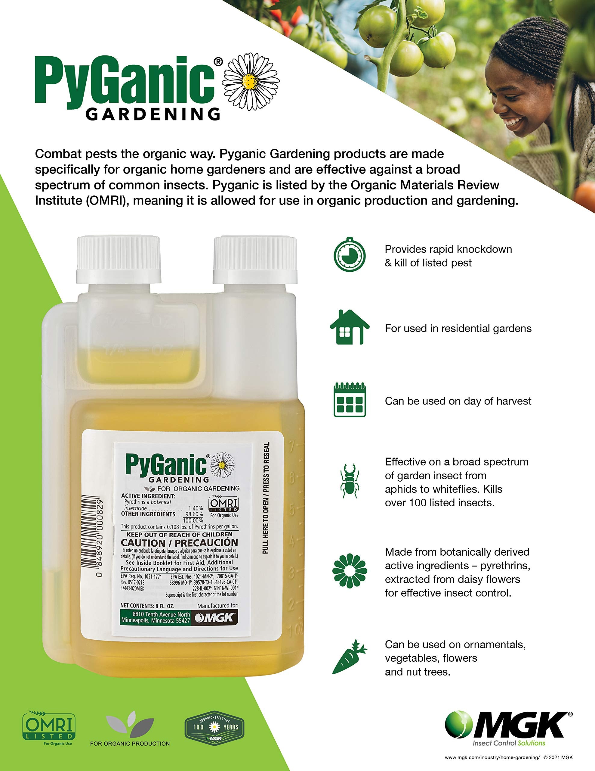 PyGanic Gardening spray application image showing easy mist for outdoor pest control.