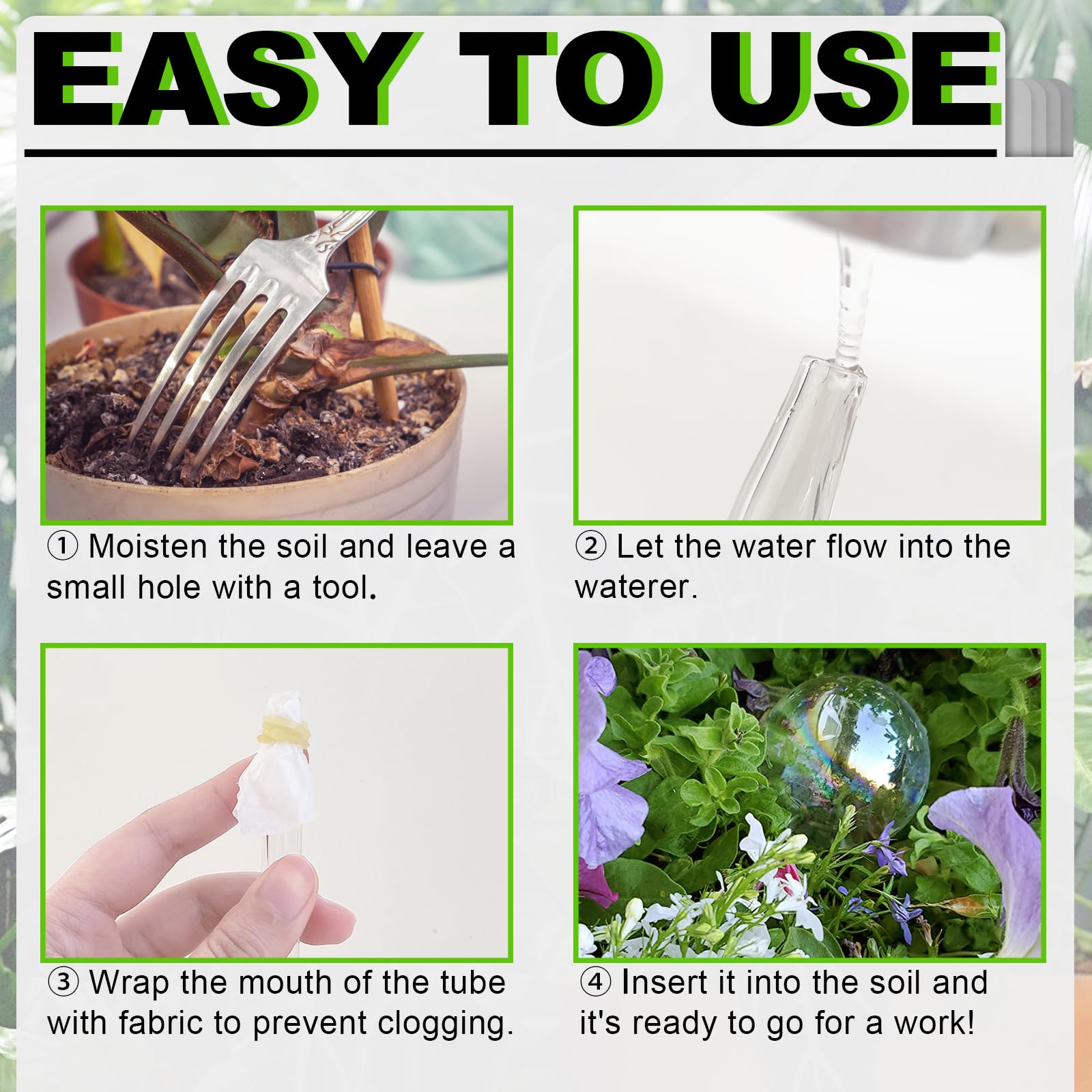 Pynqdfu glass watering globe in pot delivers consistent moisture to indoor plants.
