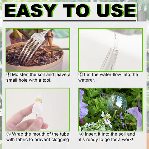 Pynqdfu glass watering globe in pot delivers consistent moisture to indoor plants.