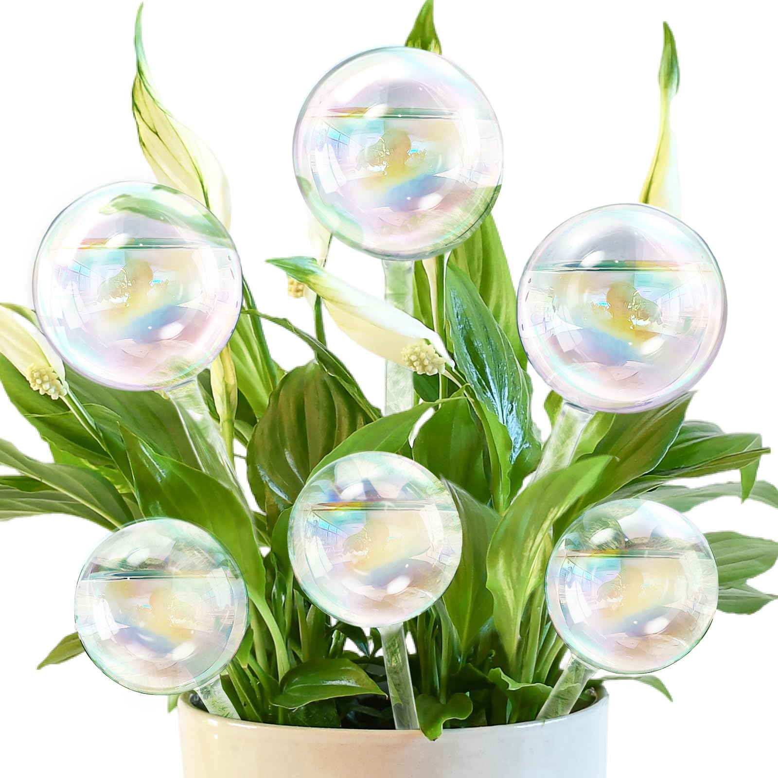 Pynqdfu iridescent glass watering ball large keeps indoor plants hydrated with steady water release.