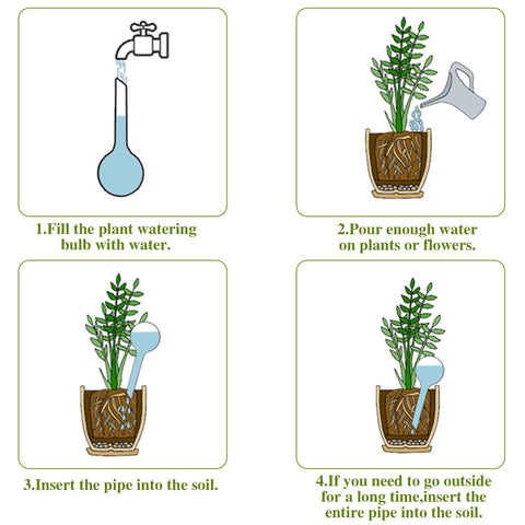 Bulbs inserted into soil deliver gradual watering to plant roots