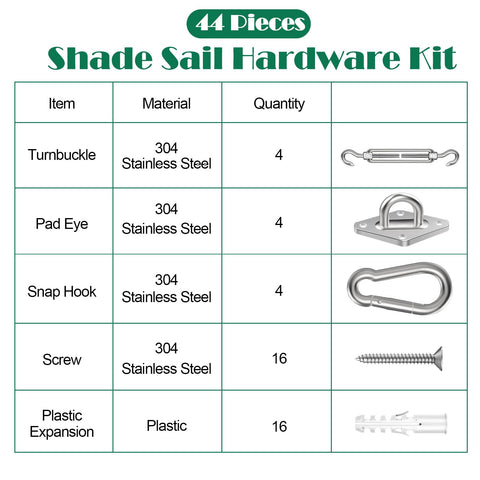 Pynsseu 304 stainless steel screws resist corrosion for durable shade installations