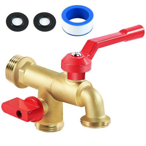 Pyntop outdoor double taps faucet front view showing dual outlets for two hoses