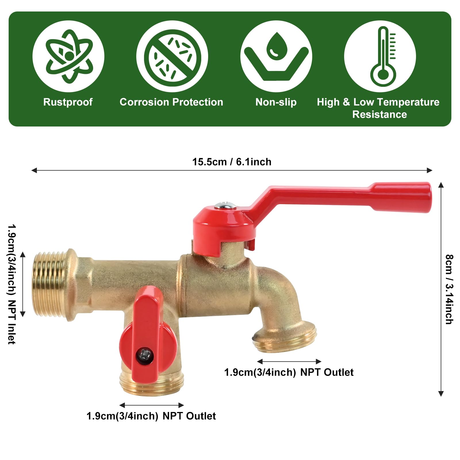 Pyntop outdoor double taps faucet side view highlighting brass body