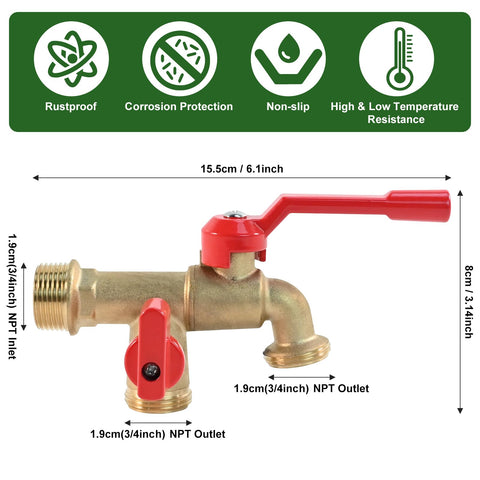 Pyntop outdoor double taps faucet side view highlighting brass body