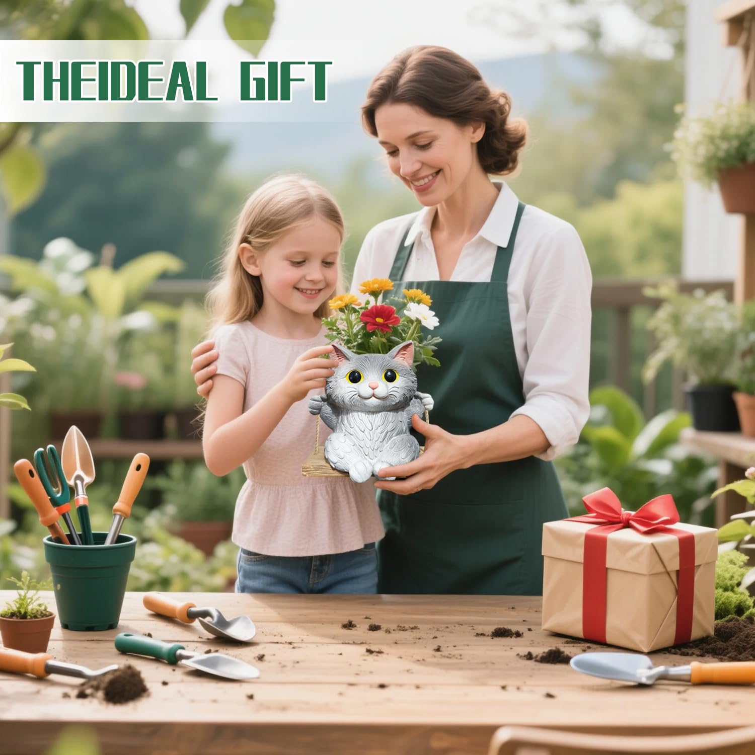 Pyoimmne cat hanging planter creates charming group displays for succulents.
