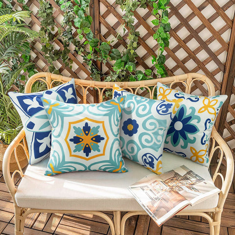 Pyonic boho floral pattern close-up highlights bright outdoor styling for patios