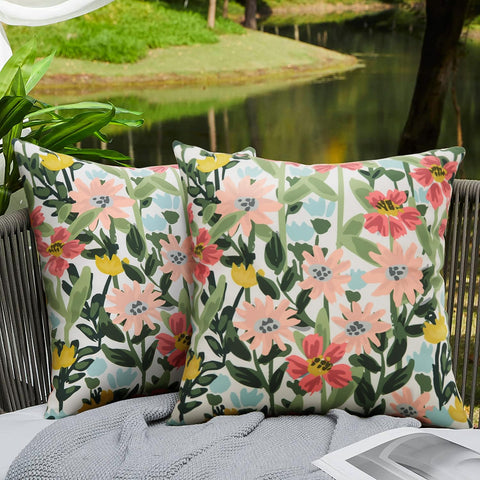 Pyonic floral pillow cover suitable for both indoor and outdoor decor.