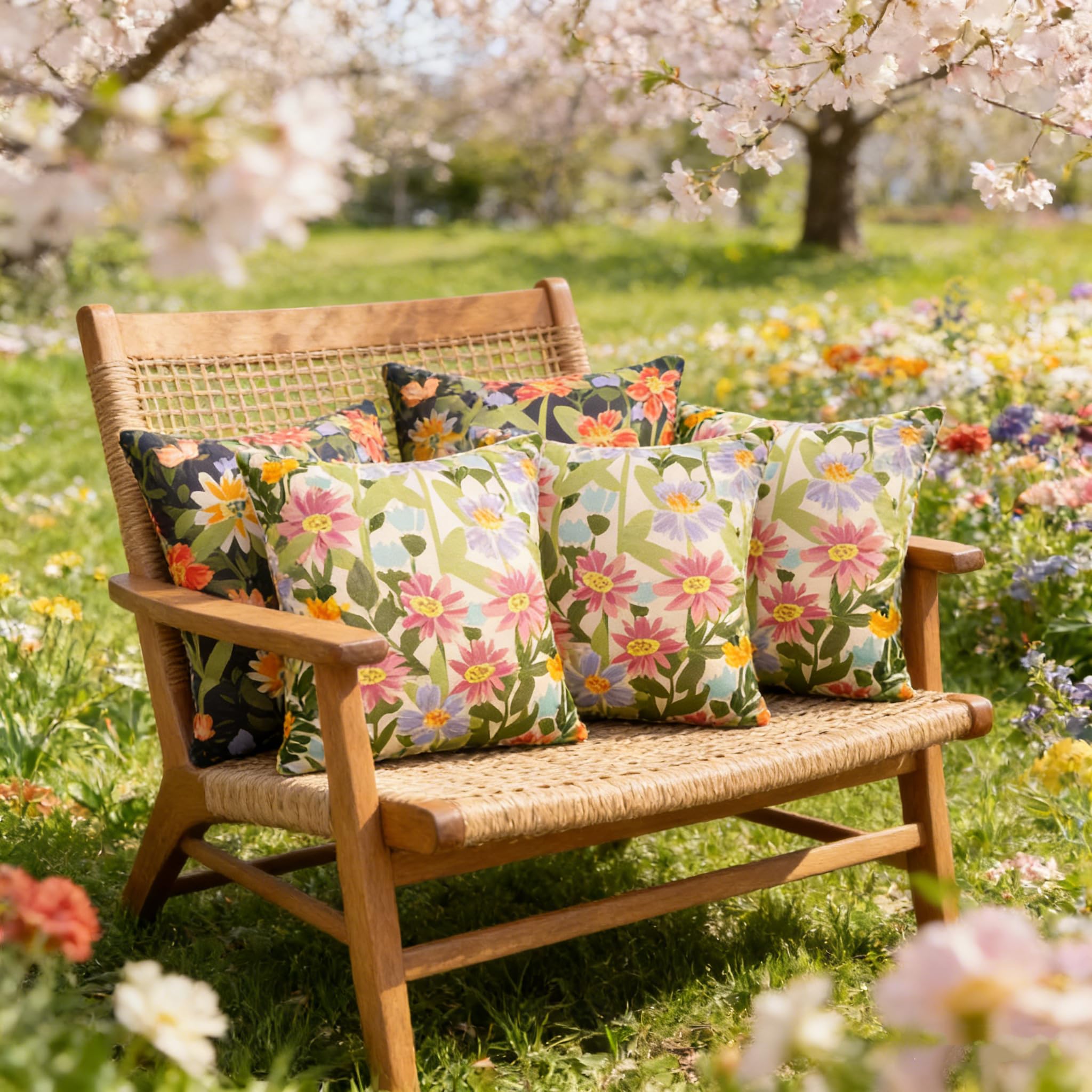 Pyonic floral look complements patio furniture for springtime refresh.